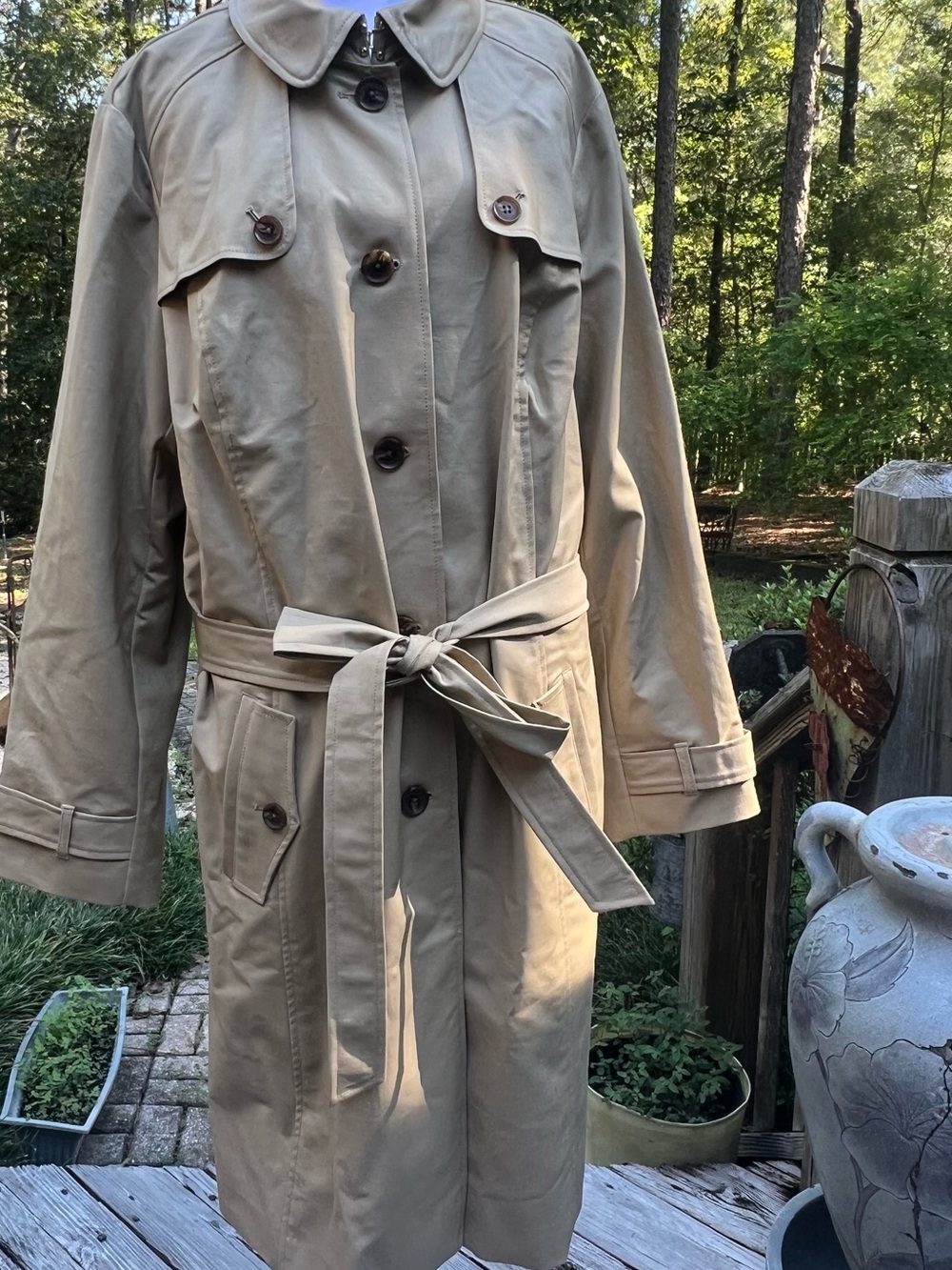 Isaac Mizrahi Live Trench Coat 24W Belted Khaki Colorful Lining Plus Size